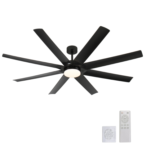 72 Inch Industrial DC Motor Ceiling Fan with light, Large Ceiling Fan with 8 Reversible Blades, 3 Downrods, 6-Speed Remote Control, Home or Commercial Ceiling Fans for Porch/Garage/Shop, Black - ABS+Steel(Q235) - 72-Inch