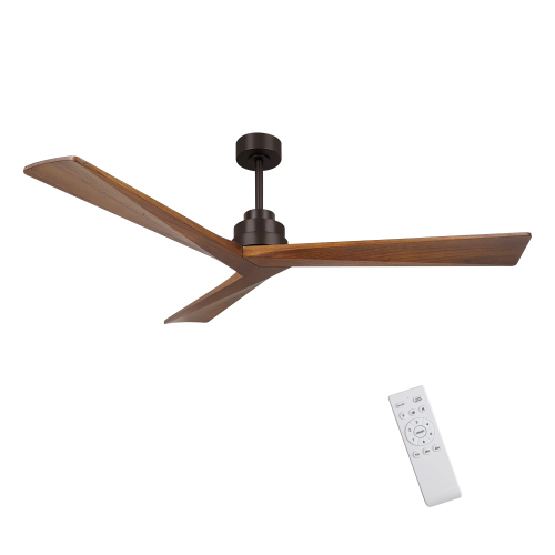 52" Wood Ceiling Fan NO light, 3 Reversible Blades, with 6 Speeds Reversible DC Motor,Low Profile Ceiling Fan with no light for Living Room Kitchen Bedroom - Natural Wood - Metal & Wood