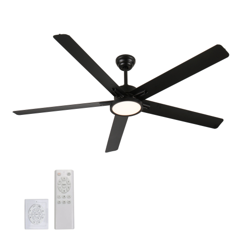 66 inch Aluminium Blade Ceiling Fans with Lights and Remote, Outdoor Ceiling Fans for Patio Living Room with Quiet DC Motor, 6 Speed Reversible, Black Industrial Ceiling Fan, 5 Blades - Aluminium,Steel - 66-Inch