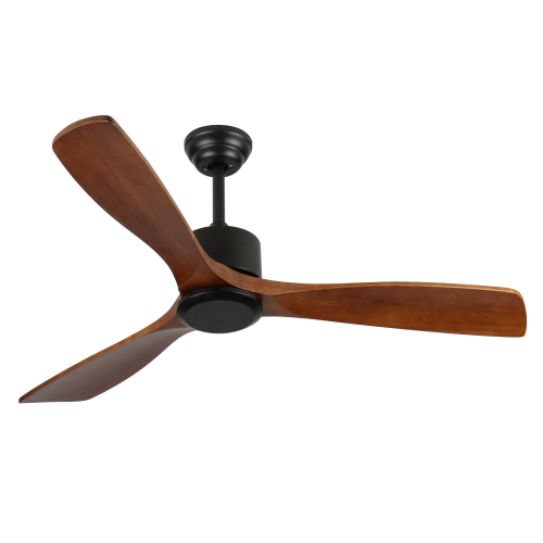 52" Wood Ceiling Fan NO light, 3 Reversible Blades, with 6 Speeds Reversible DC Motor,Low Profile Ceiling Fan with no light for Living Room Kitchen Bedroom - Natural Wood - Metal & Wood