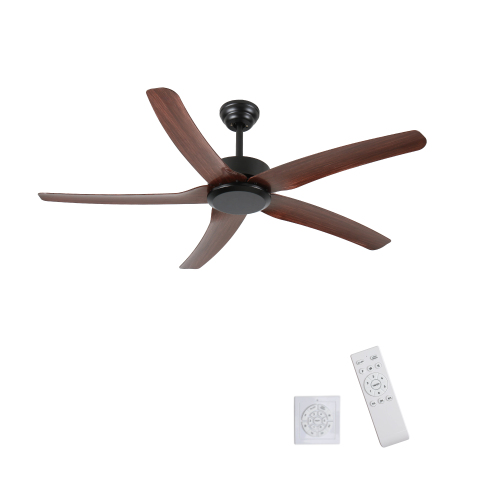 52" Ceiling Fan NO light, 5 Reversible ABS Blades, with 6 Speeds Reversible DC Motor,Low Profile Ceiling Fan with no light for Living Room Kitchen Bedroom - Black+Brown - ABS+Steel(Q235)