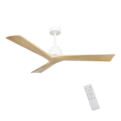 52" Wood Ceiling Fan NO light, 3 Reversible Blades, with 6 Speeds Reversible DC Motor,Low Profile Ceiling Fan with no light for Living Room Kitchen Bedroom - Natural Wood - Metal & Wood