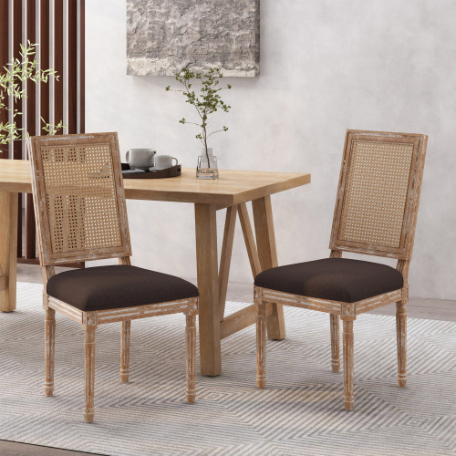 DINING CHAIR - Brown - Polyester,Solid Wood