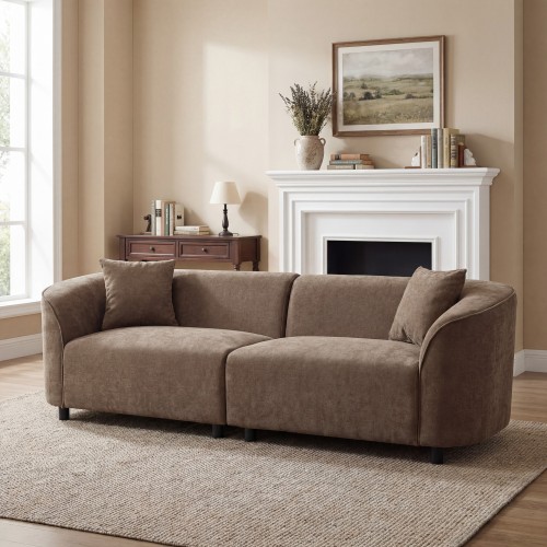 87" Curved Contemporary Sofa in Brown: Plush Seating, Streamlined Design, and Durable Frame – Ideal for Stylish Living Spaces - Polyester,Solid Wood+MDF - 3 Seat - Polyester