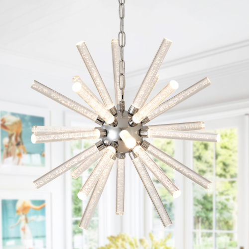 Modern 24-Light Nickel Metal Bubble Pillar Chandelier, 22.6-Inch