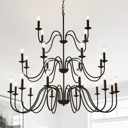 47-Inch Matte Black Iron Farmhouse Chandelier for High Ceilings