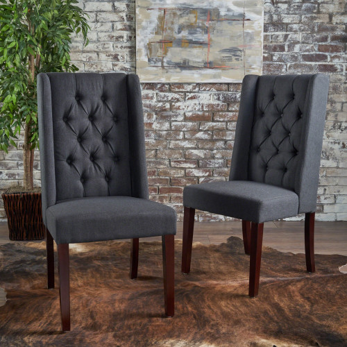 DINING CHAIR [SET OF 2 PCS] - Charcoal - Wood+Fabric