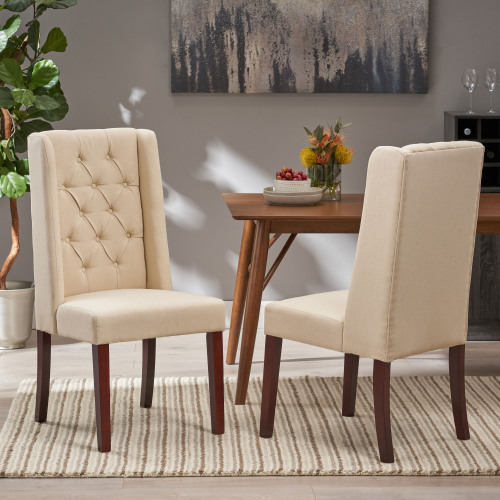 DINING CHAIR [SET OF 2 PCS] - Beige - Wood+Fabric