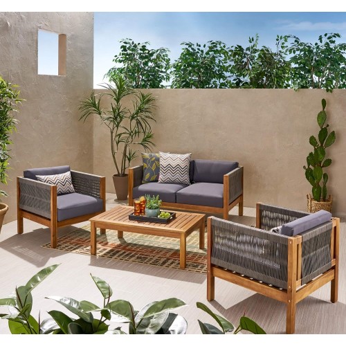 LAUREL Outdoor 4 Seater Chat Set_LOVESEAT & COFFEE TABLE & CLUB CHAIR - Teak - Acacia Wood - Teak