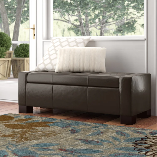 Large 51" Storage Ottoman, Tufted Storage Bench for Living Room, Entryway, or Bedroom - Brown - PU - Brown - PU