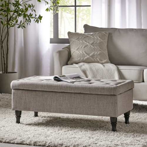 Storage Ottoman Bench with Solid wood legs, Tufted Ottoman with Storage Bench for Living Room, Large End of Bed Bench Ottomans, Modern Entryway Benches, Window & Bedroom Benches for Foot of Bed - Grey - Fabric