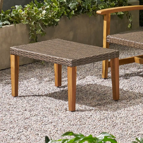 HAMPTON WOOD + WICKER OTTOMAN - Natural+Grey - Metal & Wood - Metal & Wood