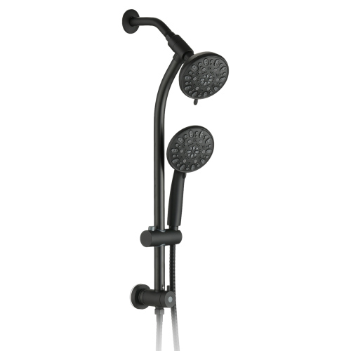 Drill-Free Stainless Steel Slide Bar Combo Rain Showerhead 7-Setting Hand, Dual Shower Head Spa System - Matte Black - ABS