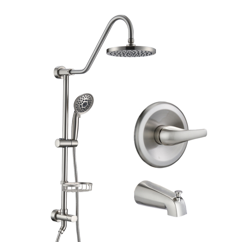 Shower Head with Handheld Shower System with 8" Rain Shower Head with Tub Spout (Rough-in Valve Included) - Brushed Nickel - Stainless Steel