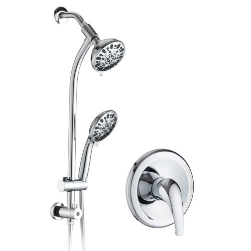 Drill-Free Stainless Steel Slide Bar Combo Rain Showerhead 7-Setting Hand, Dual Shower Head Spa System (Rough-in Valve Included) - Chrome - ABS - Chrome - ABS