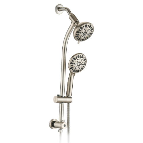 Drill-Free Stainless Steel Slide Bar Combo Rain Showerhead 7-Setting Hand, Dual Shower Head Spa System - Brushed Nickel - ABS - Brushed Nickel - ABS