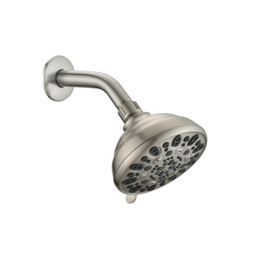 Brushed nickel high pressure 6-setting 4" shower head - Angle adjustable, clog-proof shower head - ABS - ABS