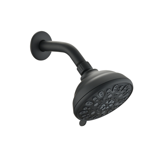 Matte Black high pressure 6-setting 4" shower head - Angle adjustable, clog-proof shower head - ABS - ABS