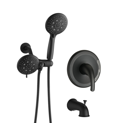 Classic High Pressure Single Handle 6 Function Rain shower Head with Handheld Shower with Tup Spout - Matte Black - ABS - Matte Black - ABS