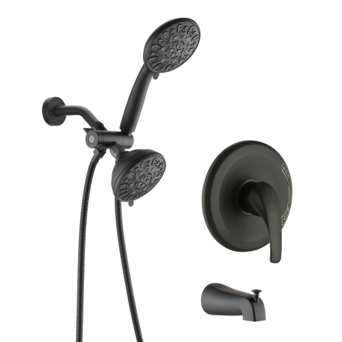 Shower System with Tub Spout Rain Shower Tub Set, High Pressure Dual 2 in 1 Shower Combo Faucet with Valve - Matte Black - ABS - Matte Black - ABS