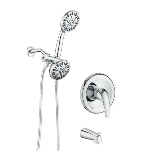 Shower System with Tub Spout Rain Shower Tub Set, High Pressure Dual 2 in 1 Shower Combo Faucet with Valve - Chrome - ABS