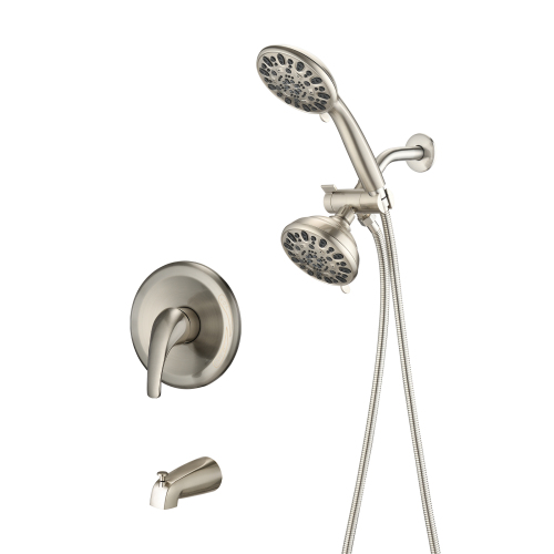Shower System with Tub Spout Rain Shower Tub Set, High Pressure Dual 2 in 1 Shower Combo Faucet with Valve - Brushed Nickel - ABS - Brushed Nickel - ABS
