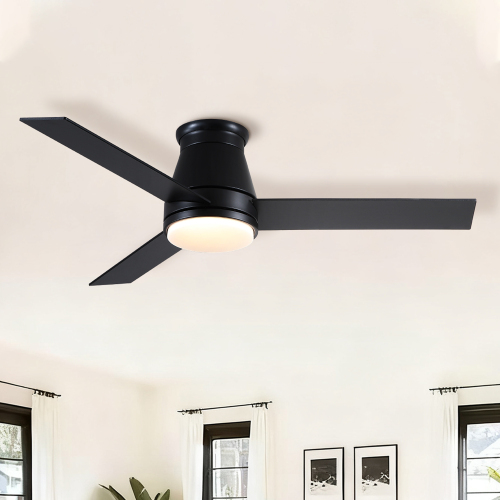 48" Black Lowe Profile Ceiling Fan with Light - Black,Brown - Plywood - 48" Black Fan - 3 Black/Dark Wood Grain Blades - Not Specified