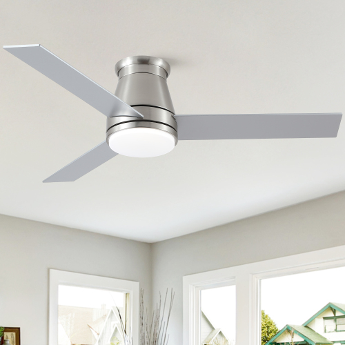 48" Bruched Nickel Lowe Profile Ceiling Fan with Light - Brushed Nickel - Plywood - 3 Silver/White Blades - Wall Control - Not Specified