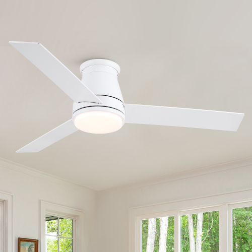 48" White Blades Lowe Profile Ceiling Fans with Light - Plywood - 48" White Fan - 3 White/Oak wood Grain Blades - American Traditional,Modern