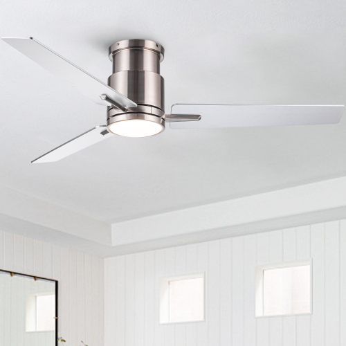 52" Brushed Nickel Lowe Profile Ceiling Fan with Light - Plywood - Plywood