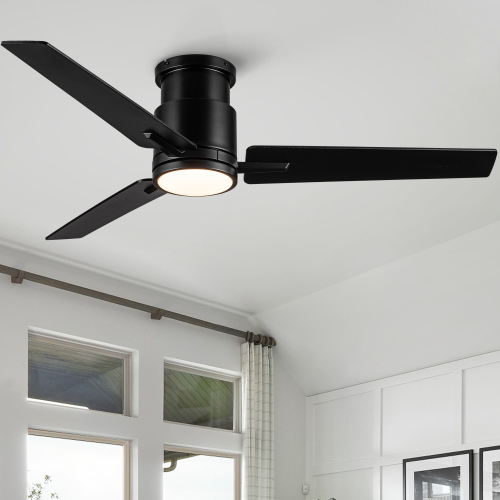 52" Black Lowe Profile Ceiling Fan with Light - Plywood - Plywood