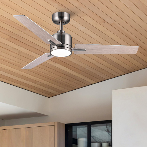 48" Brushed Nickel Lowe Profile Ceiling Fan with Light - Plywood - Plywood