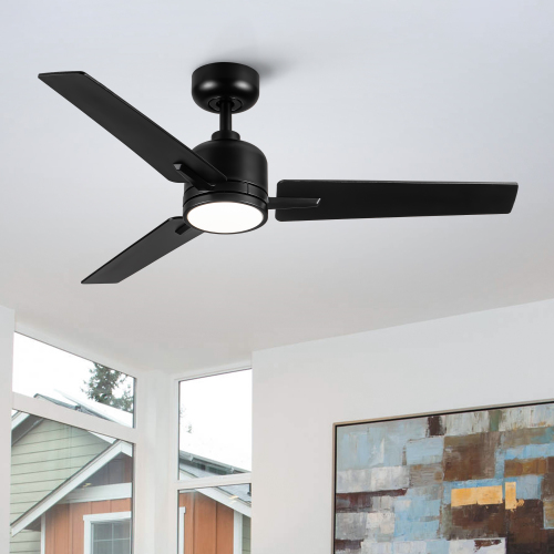 48" Black Lowe Profile Ceiling Fan with Light - Plywood - Plywood