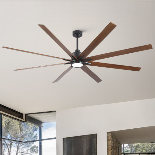 84" Black Lowe Profile Ceiling Fan with Light - Metal,Solid Wood - Not Specified - Matte Black Finished - Black Walnut Solid Wood (No Wall Control)