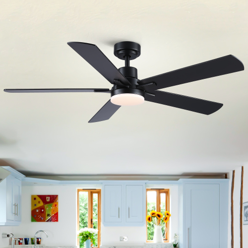52" Black Lowe Profile Ceiling Fan with Light - Plywood - Matte Black - Not Specified - Not Specified