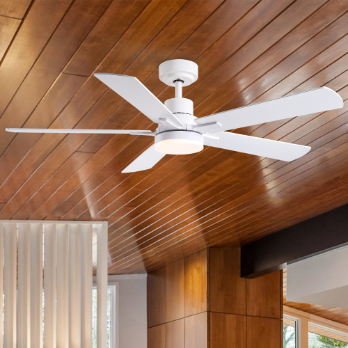 52 inch Modern Matte White Ceiling Fans with LED Light 24W and Remote Control 5 Plywood Fan Blades for Simple style Bedroom Living Room - 52" - Contemporary,Minimalist,Modern - 52-Inch