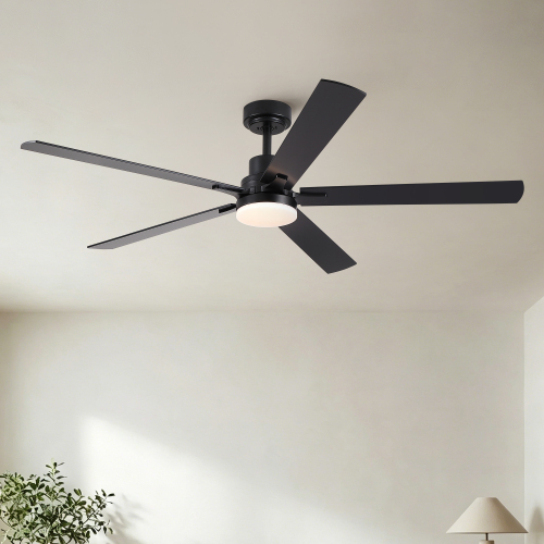 60" Ceiling Fan with Lights and Remote, Modern Farmhouse Ceiling Fan with Quiet DC Motor, 6 Speeds, Reversible Blades, Dimmable 3CCT LED Light, Indoor Outdoor Large Room Matte Black Ceiling Fan - Plywood