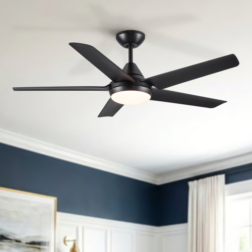 48" Ceiling Fan with Lights and Remote Control, Matte Black Modern Ceiling Fan, Reversible DC Motor, 6 Speeds, 3 CCT Dimmable LED, Quiet Timer for Bedroom Living Room Indoor - ABS,Metal - American Design,Contemporary,Minimalist,Modern,Retro - No Wall Control