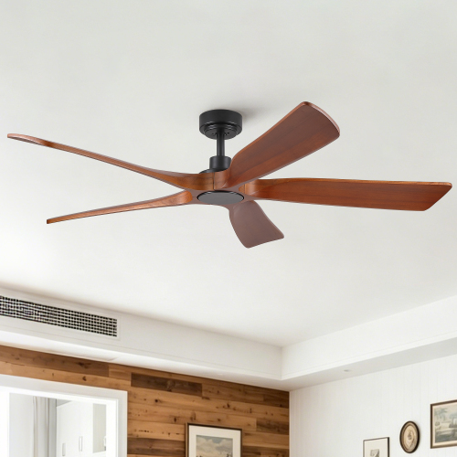 60" Modern Farmhouse Vintage Mahogany Solid Wood Ceiling Fan with Light and Remote Control, Noiseless, 6 Speeds Reversible, Quiet DC Ceiling Fans for Indoor or Covered Outdoor Use, ETL Listed - Black - Metal,Solid Wood - American Design,Farmhouse,Mid-Century Modern,Modern,Rustic - Vintage Mahogany Solid Wood Blades (S05) - Not Specified