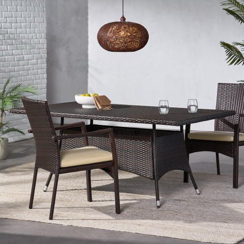 CORSICA RECT DINING TABLE - Brown Multi - PE Rattan+Iron