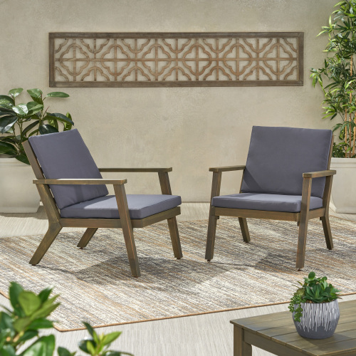 Outdoor Acacia Wood Club Chairs with Cushions (Set of 2) - DARK GREY - DARK GREY - Not Specified - Not Specified - Not Specified - Not Specified - Not Specified - Not Specified - Not Specified