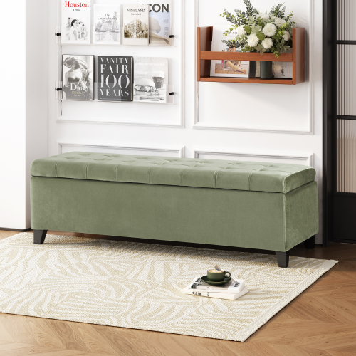 Storage Ottoman,Rectangular Ottoman Bench,Upholstered Storage Bench,Foot Rest for Living Room, Entryway and Bedroom, - Pale Green - Velvet - Velvet - Pale Green
