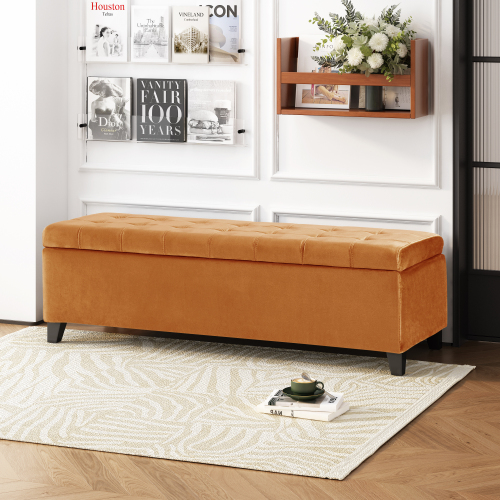 Storage Ottoman,Rectangular Ottoman Bench,Upholstered Storage Bench,Foot Rest for Living Room, Entryway and Bedroom, - Burnt Orange - Velvet - Burnt Orange - Not Specified