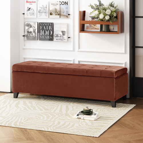 Storage Ottoman,Rectangular Ottoman Bench,Upholstered Storage Bench,Foot Rest for Living Room, Entryway and Bedroom, - Blush - Velvet