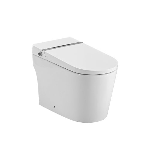 Smart Toilet Bidet Combo with Foot Sensor Open Cover/Seat, LED Display, Self-Cleaning Nozzle, Heated Seat, Night Light, Knob Control, Soft Close, Auto Flush, with Remote Control - White - Ceramic