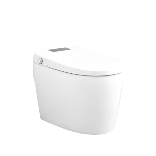 Smart Toilet Bidet Combo with Foot Sensor Open Cover/Seat, LED Display, Self-Cleaning Nozzle, Heated Seat, Night Light, Knob Control, Power Outage Flushing, Soft Close, Auto Flush, with Remote Control - White - Ceramic