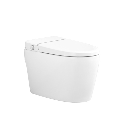 Smart Toilet Bidet Combo with Self-Cleaning Nozzle, Heated Seat, Night Light, Knob Control, Power Outage Flushing, Soft Close, Auto Flush, with Remote Control - White - Ceramic