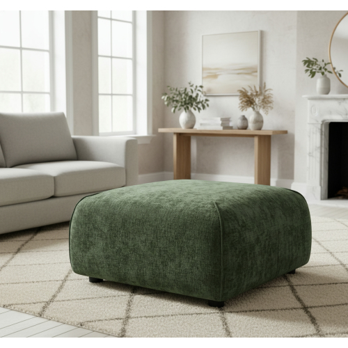 Plush Square Ottoman – Multi-Functional Extra Seating for Living Room & Home - Green - Polyester,Solid Wood - Polyester - Green