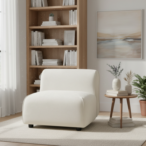 Modern Curved Upholstered Accent Chair – Curved Plush Design for Living Room & Bedroom - Beige - Polyester,Solid Wood - Beige - Not Specified