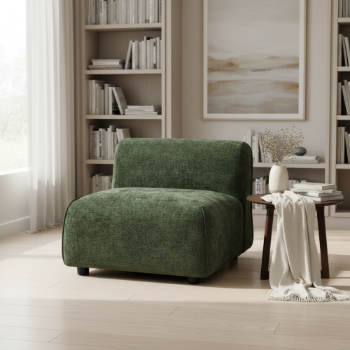 Modern Curved Upholstered Accent Chair – Curved Plush Design for Living Room & Bedroom - Green - Polyester - Polyester - Green